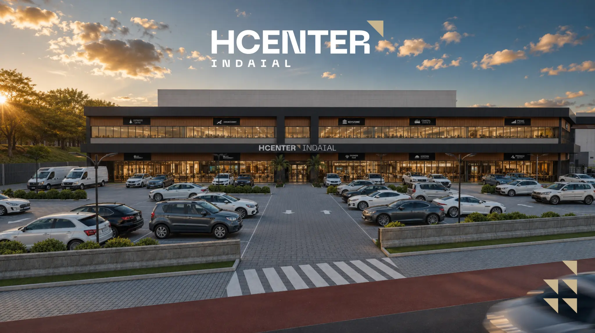 Fachada oficial do HCENTER INDAIAL ao entardecer